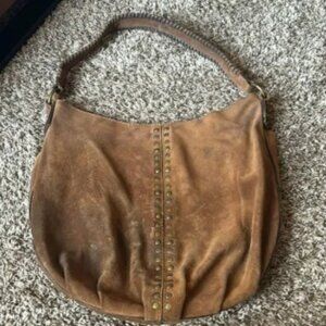Patricia Nash brown suede leather purse, grommet details